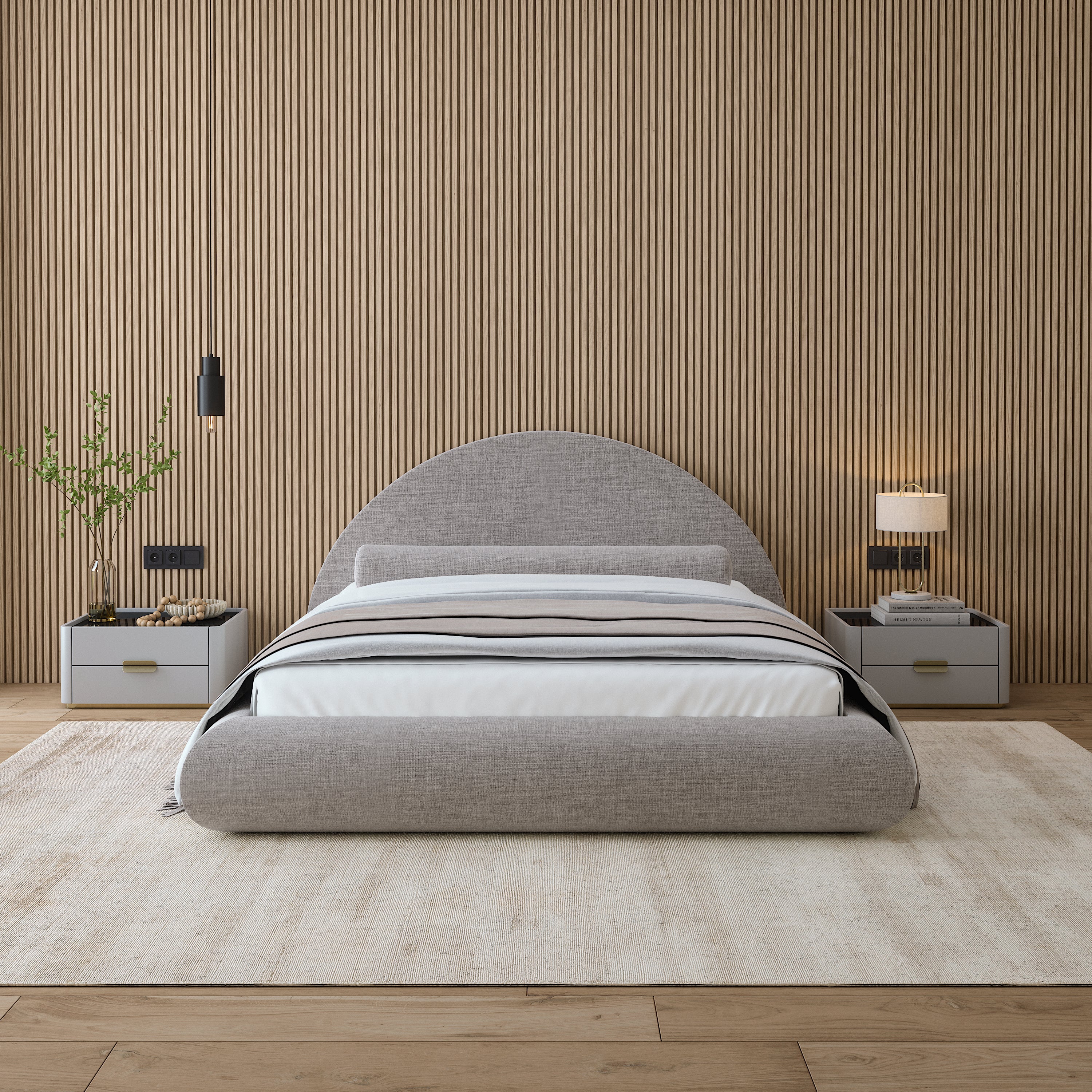 Lunaro Mochi Bed – Lit Design Rond en Gris Stone