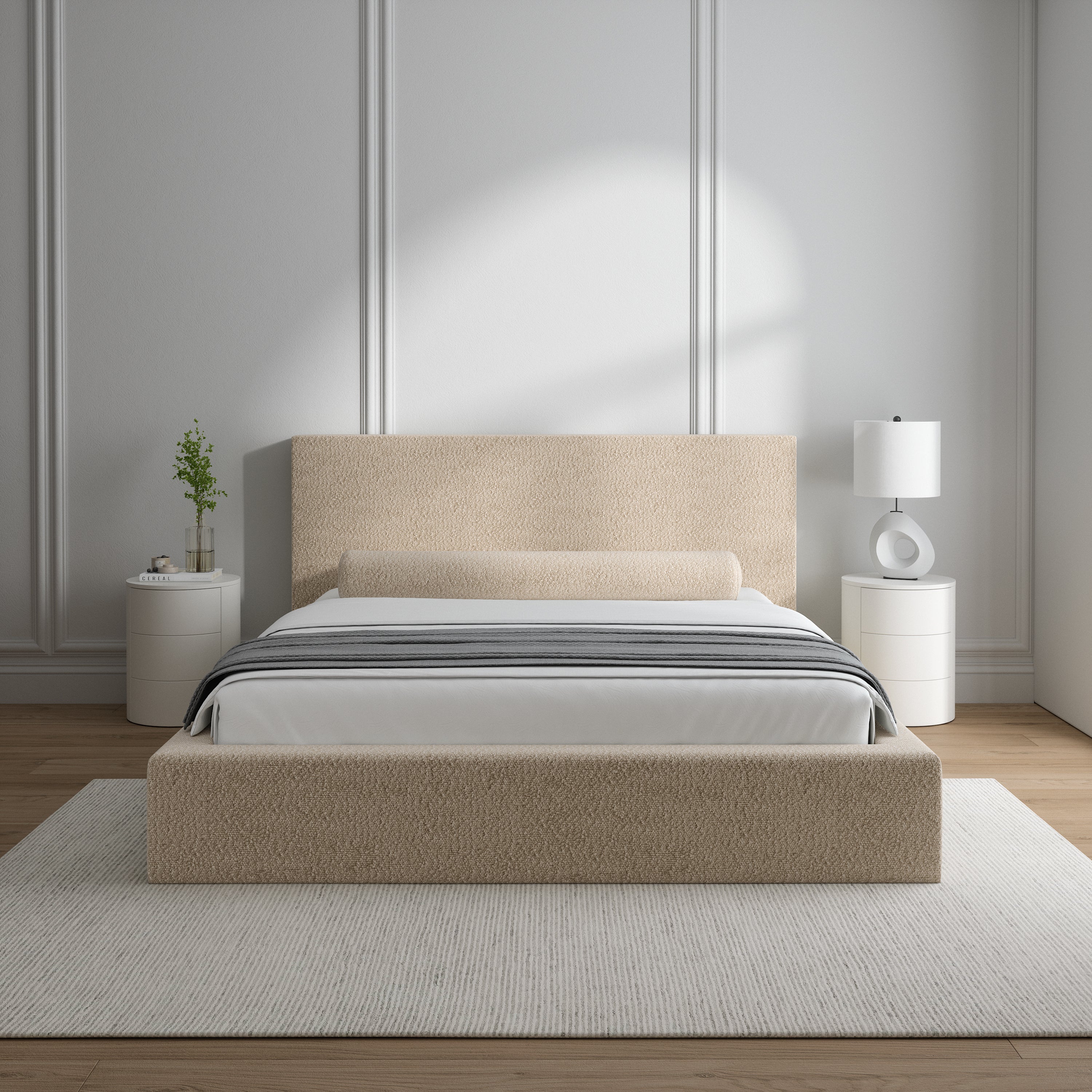 Musha Bed Frame | Lit de luxe avec tissu bouclé Teddy