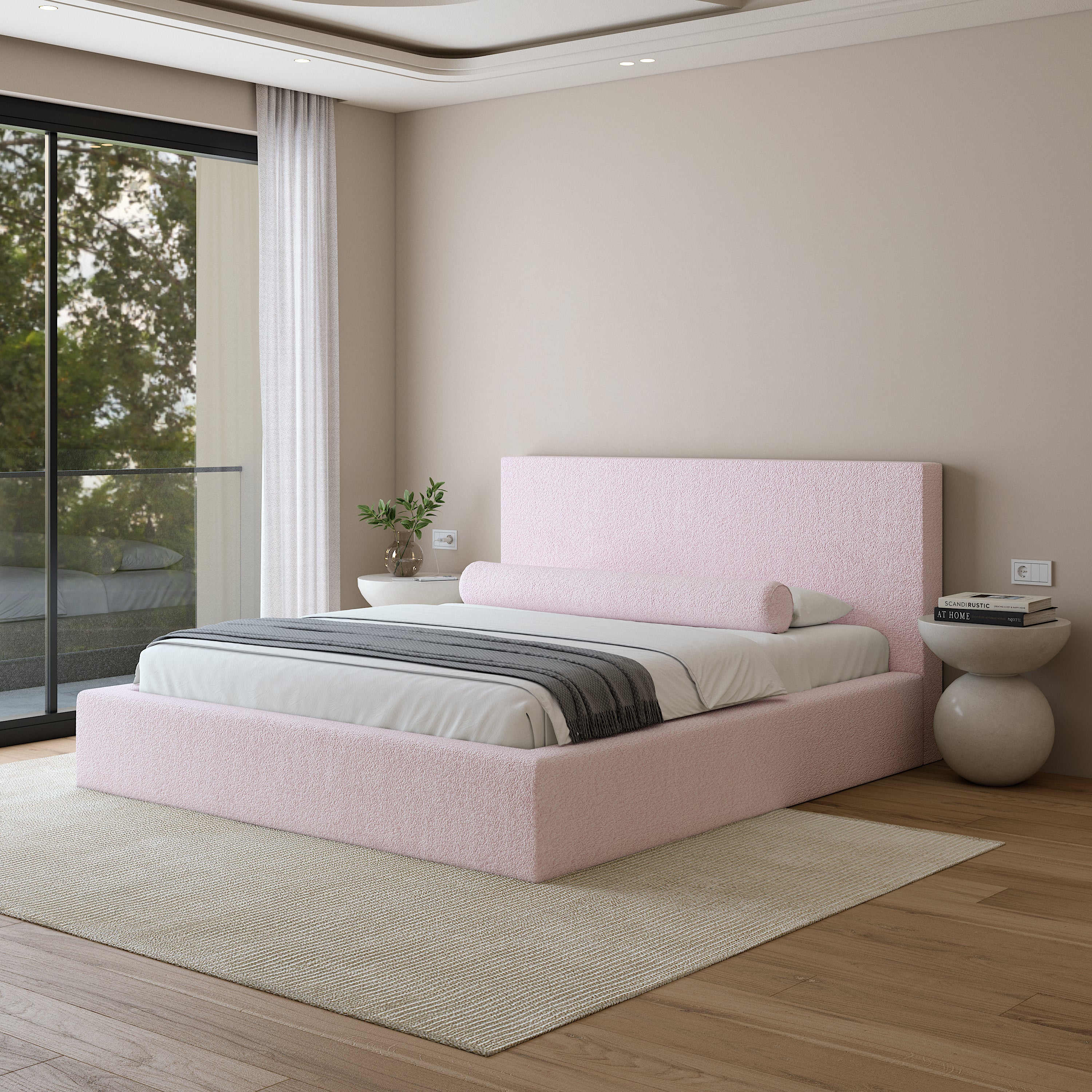 Elora Bed en laine bouclée rose