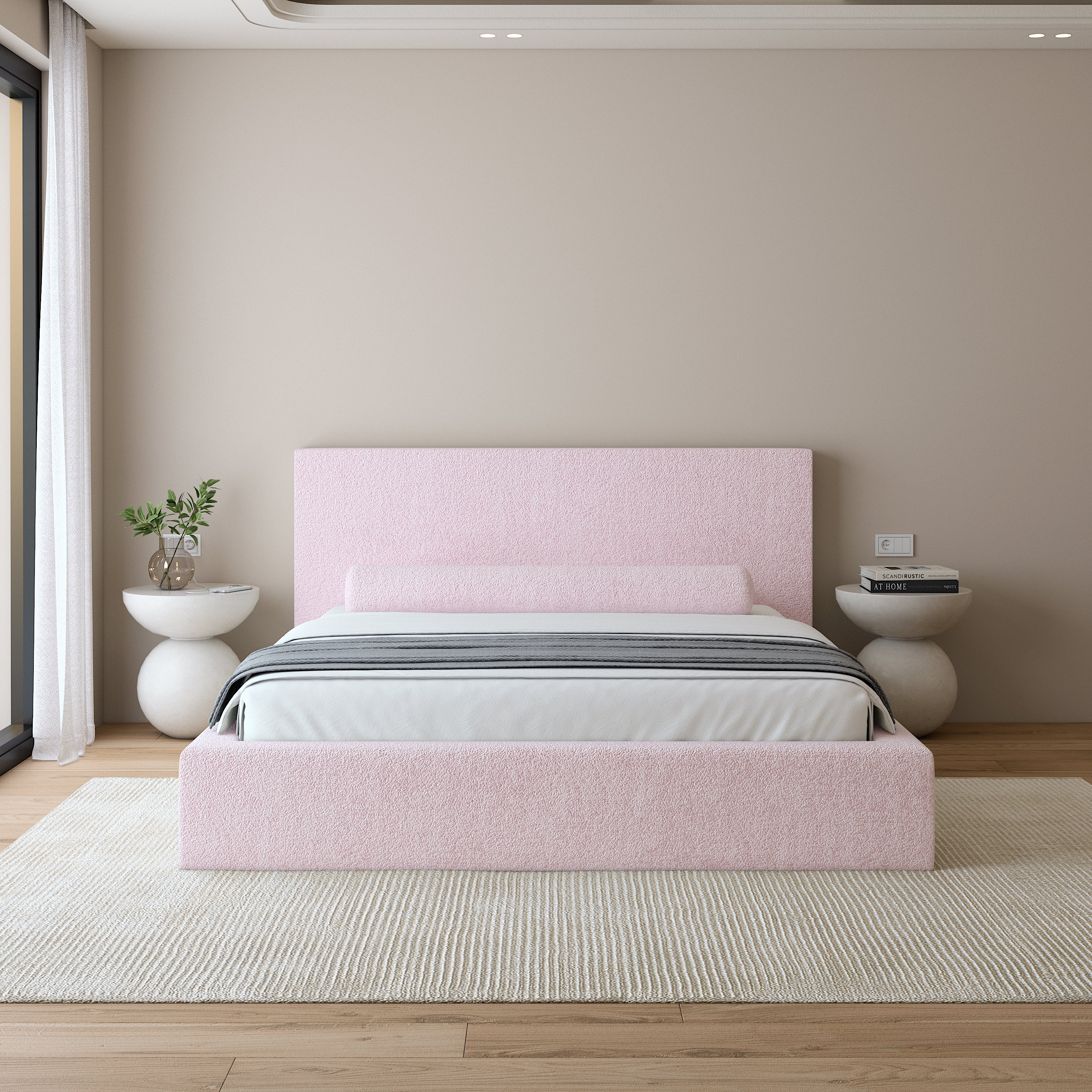 Elora Bed en laine bouclée rose