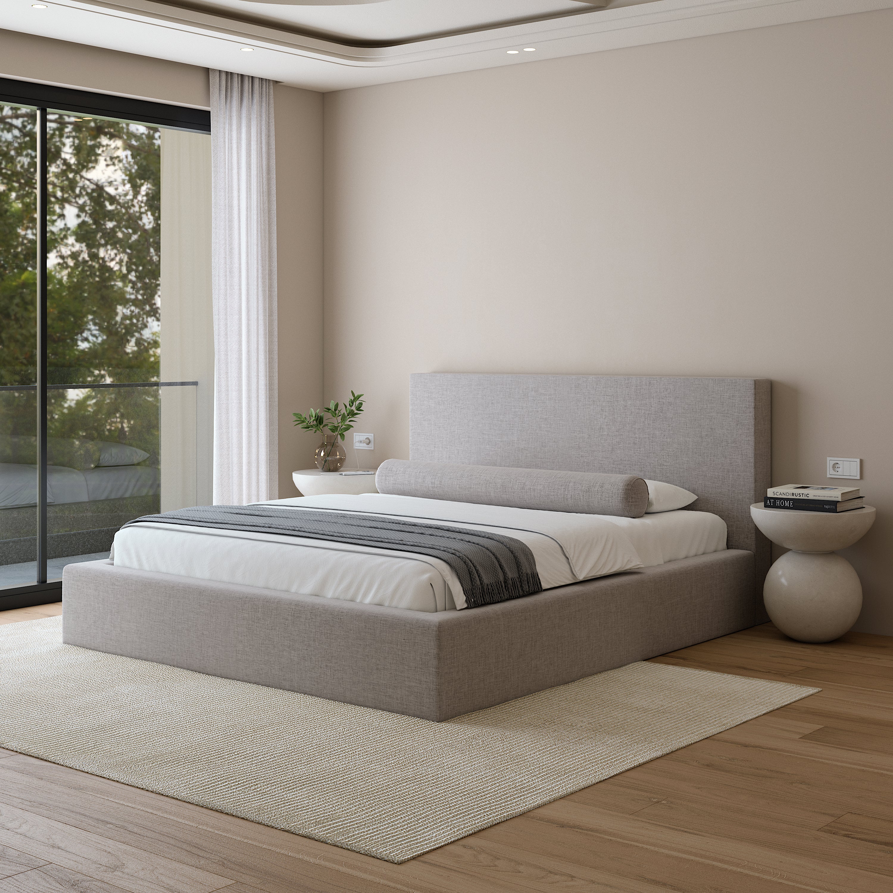 Lunaro Bed Frame | Lit moderne avec tissu gris Stone
