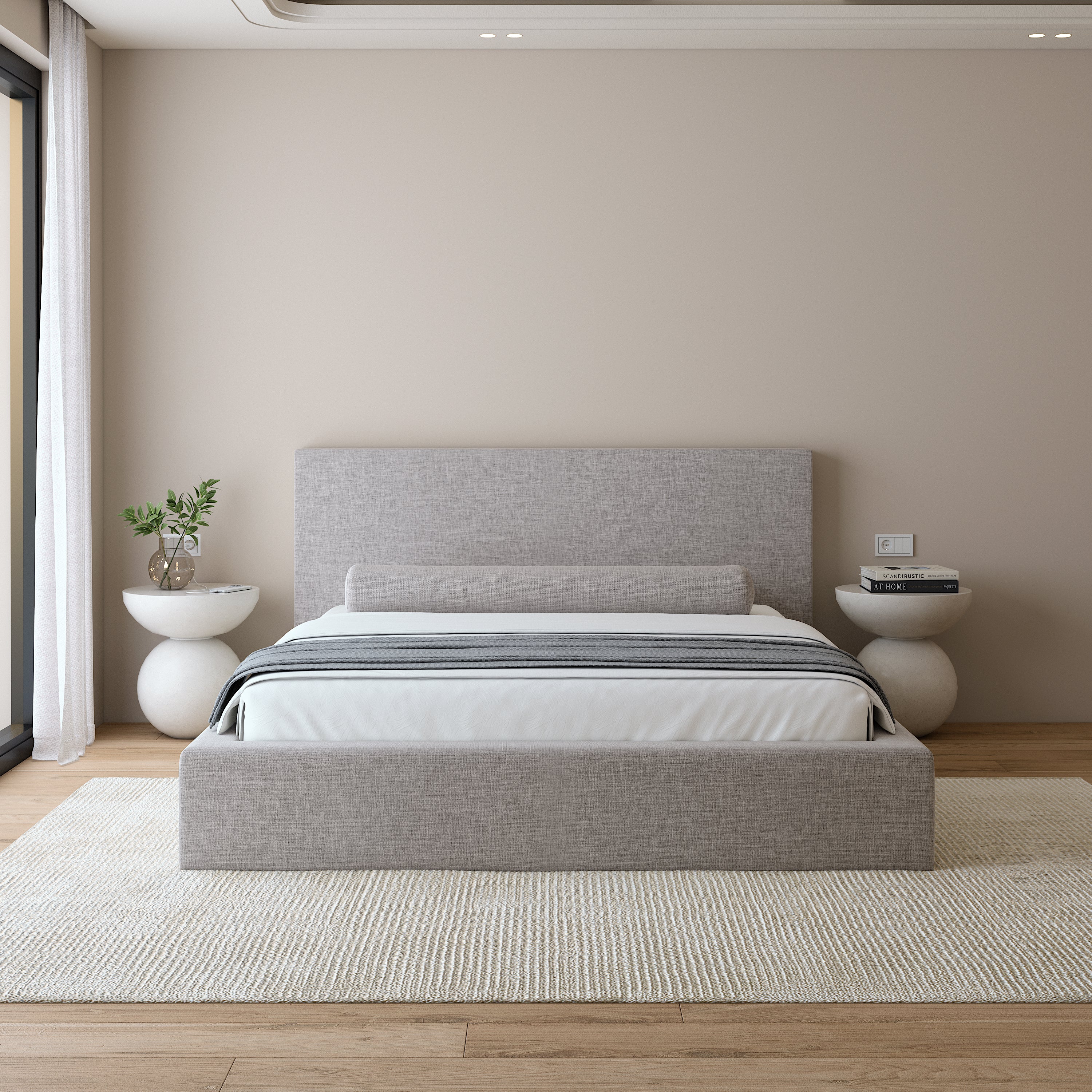 Lunaro Bed Frame | Lit moderne avec tissu gris Stone