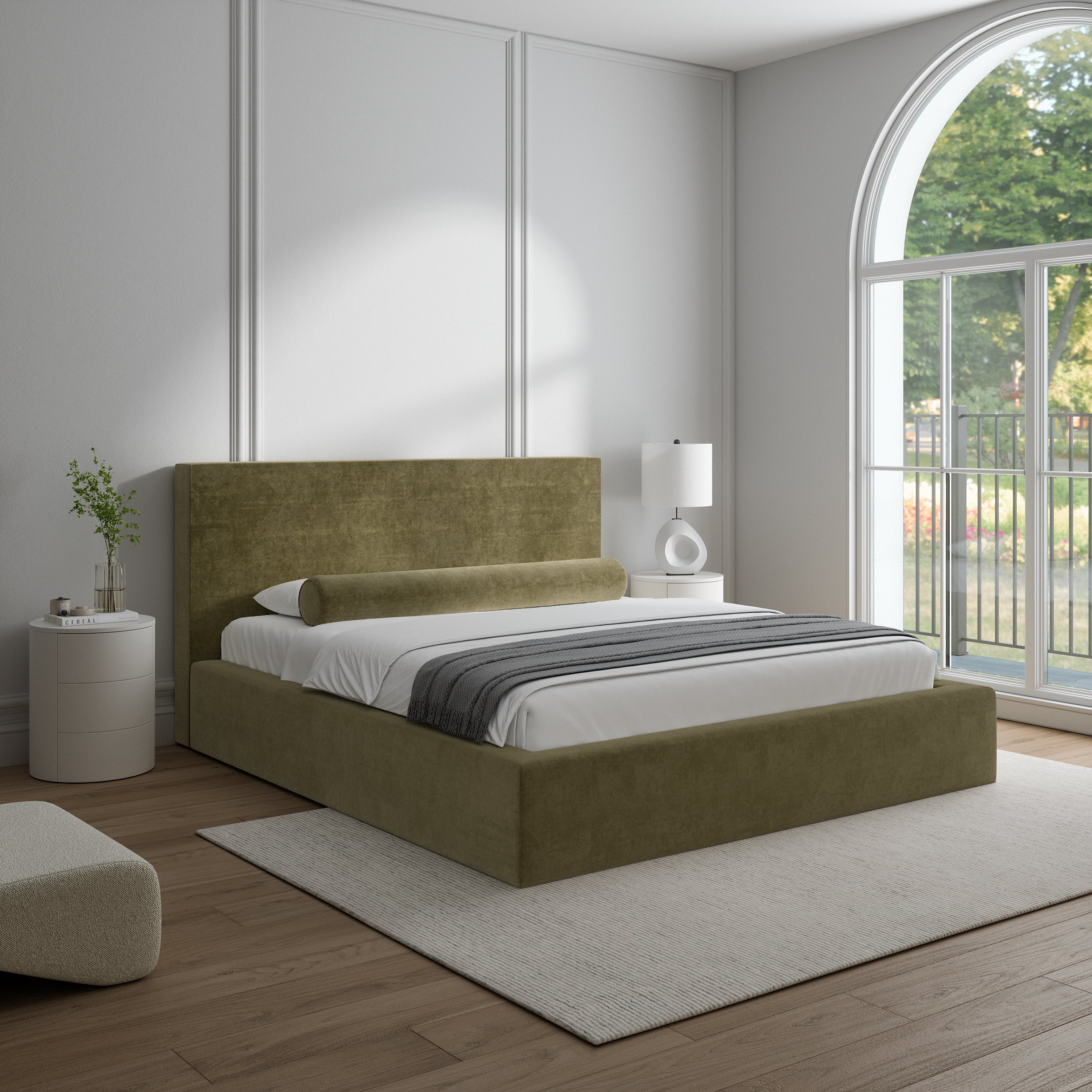 Olivra Bed - Lit de Luxe en Velours Olive | Queen & King