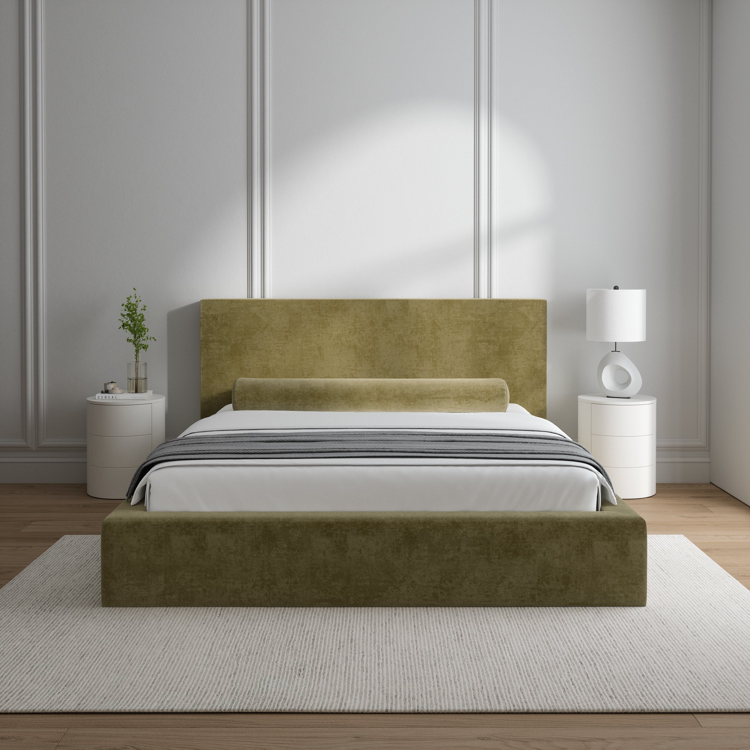 Lit Olivra en Velours Olive - Design & Confort de Luxe