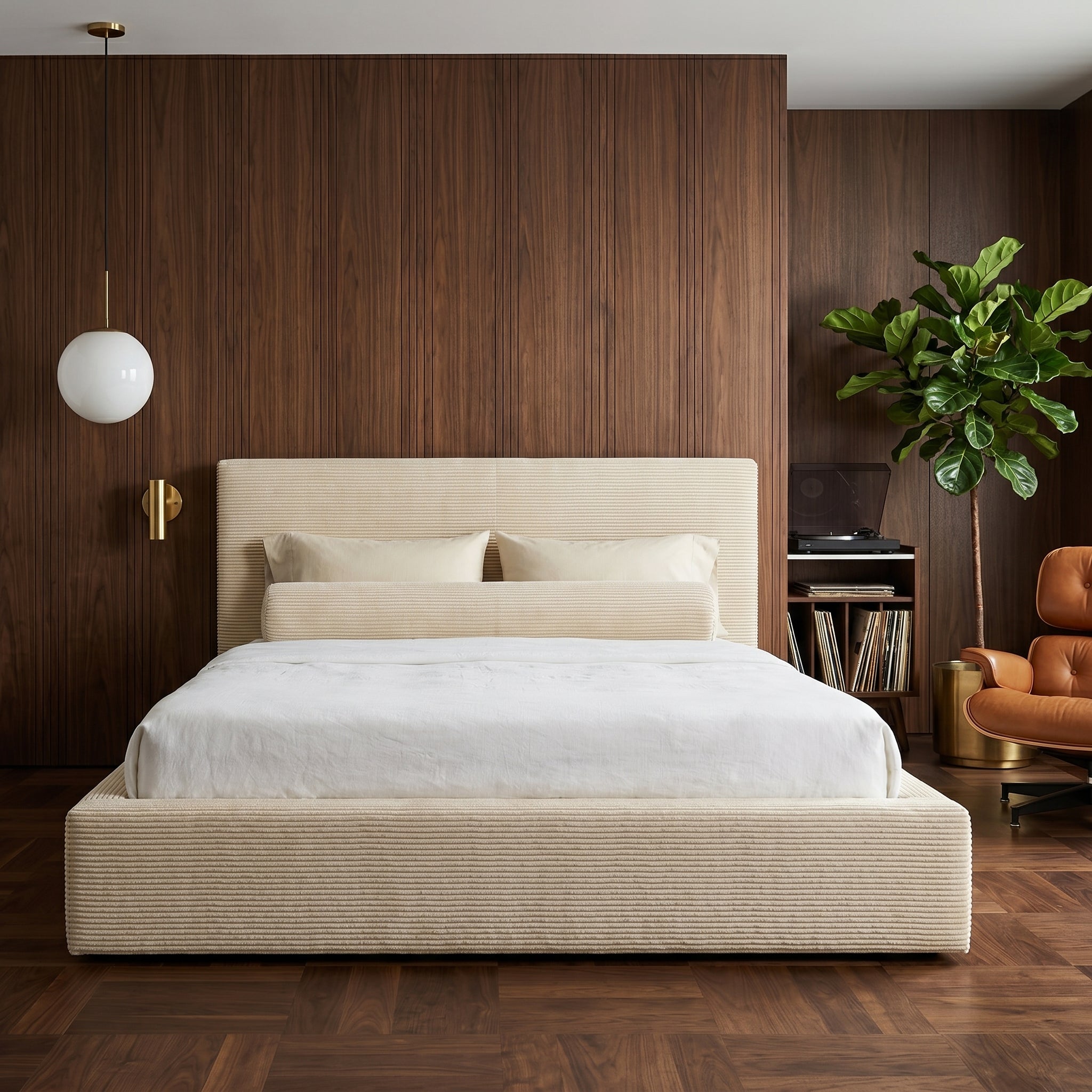 Mochi Frame King Ostra — Walnut Hotel Suite Face-on