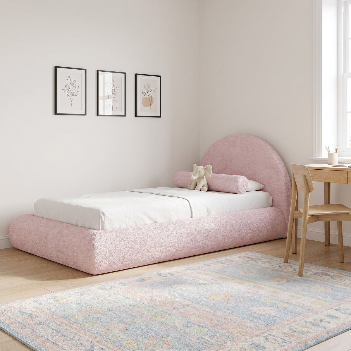 Lit nuage enfant Blossom avec coin bureau en bois clair