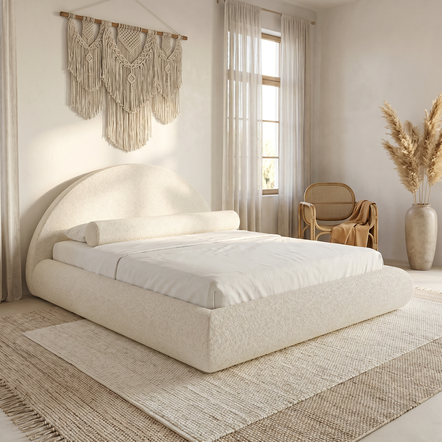 Mochi Cocoon King Cream Bouclé in Boho Soft bedroom — alternate angle