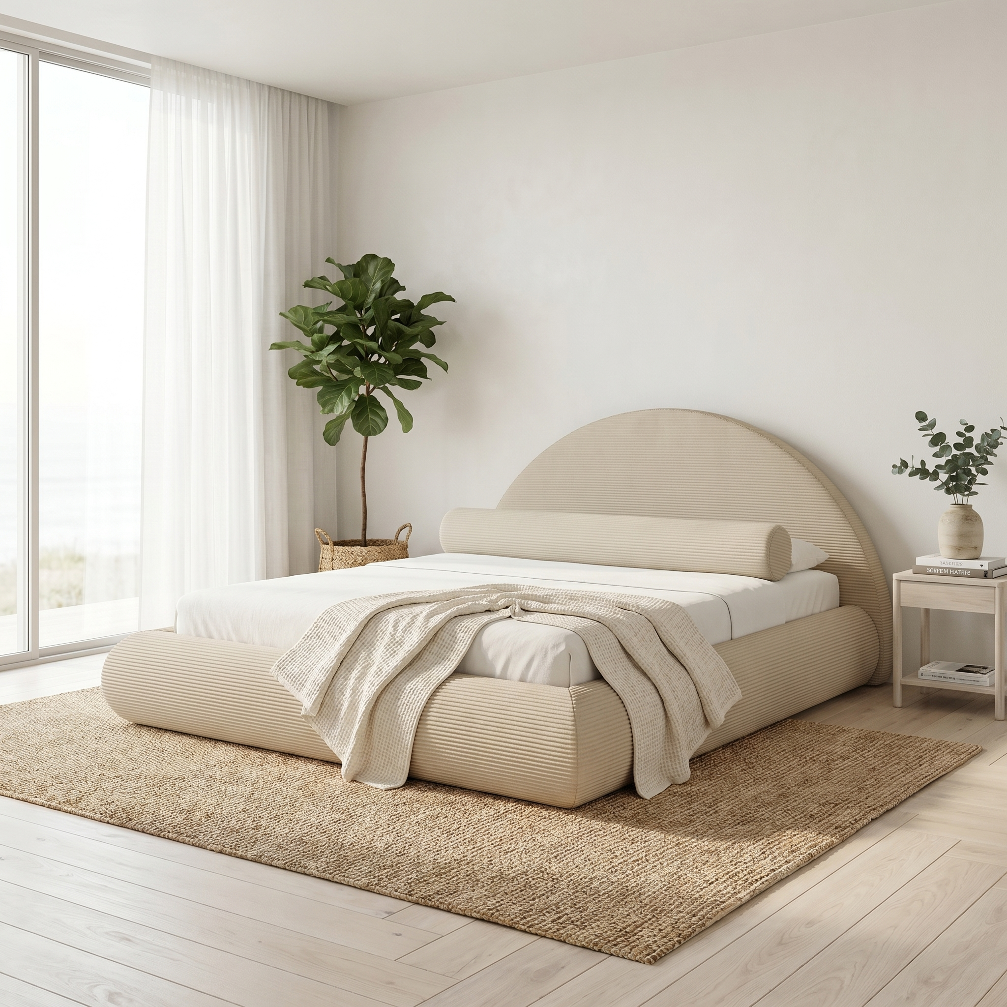 Mochi Cocoon King Corduroy Beige in Soft California Coastal bedroom