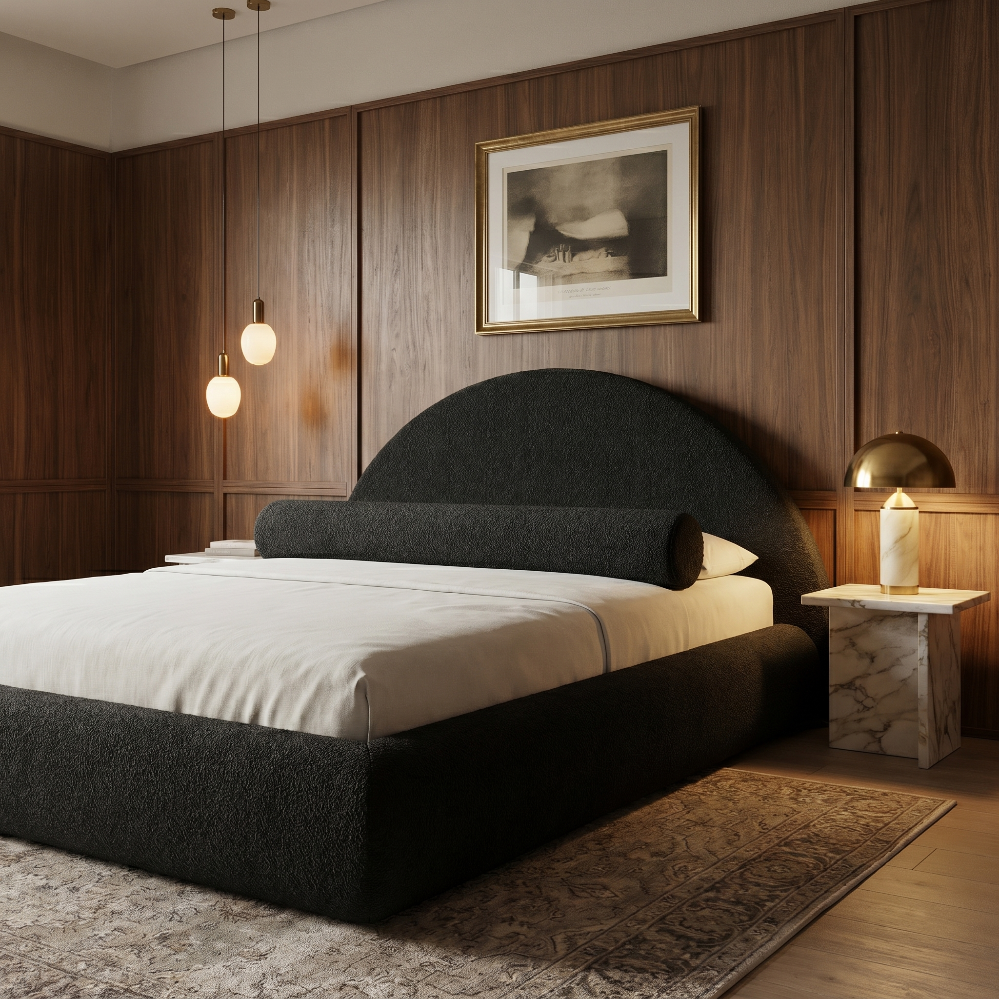 Mochi Cocoon King Charcoal Bouclé in Hotel Boutique luxe suite