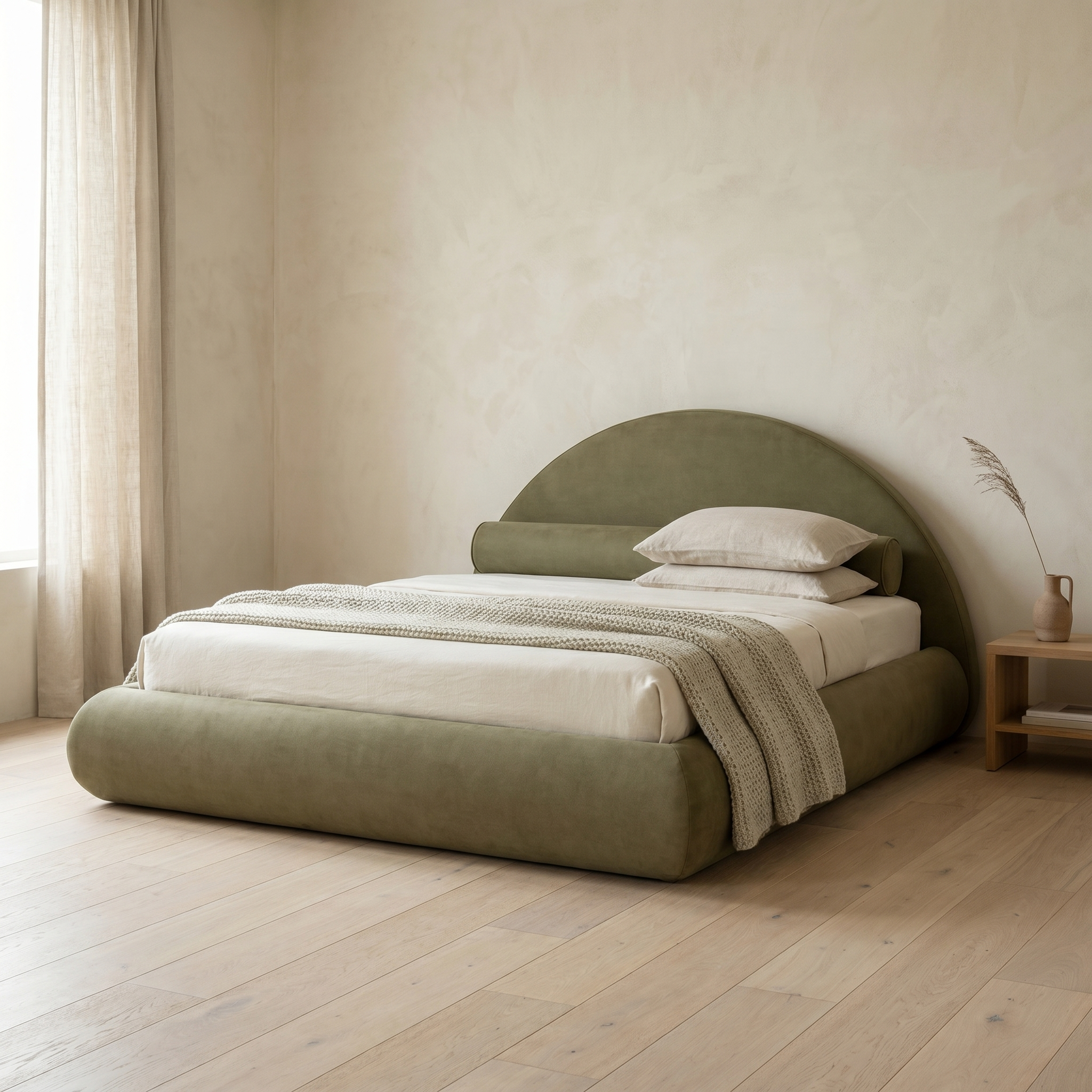 Mochi Cocoon King Suede Khaki in Organic Minimalist bedroom