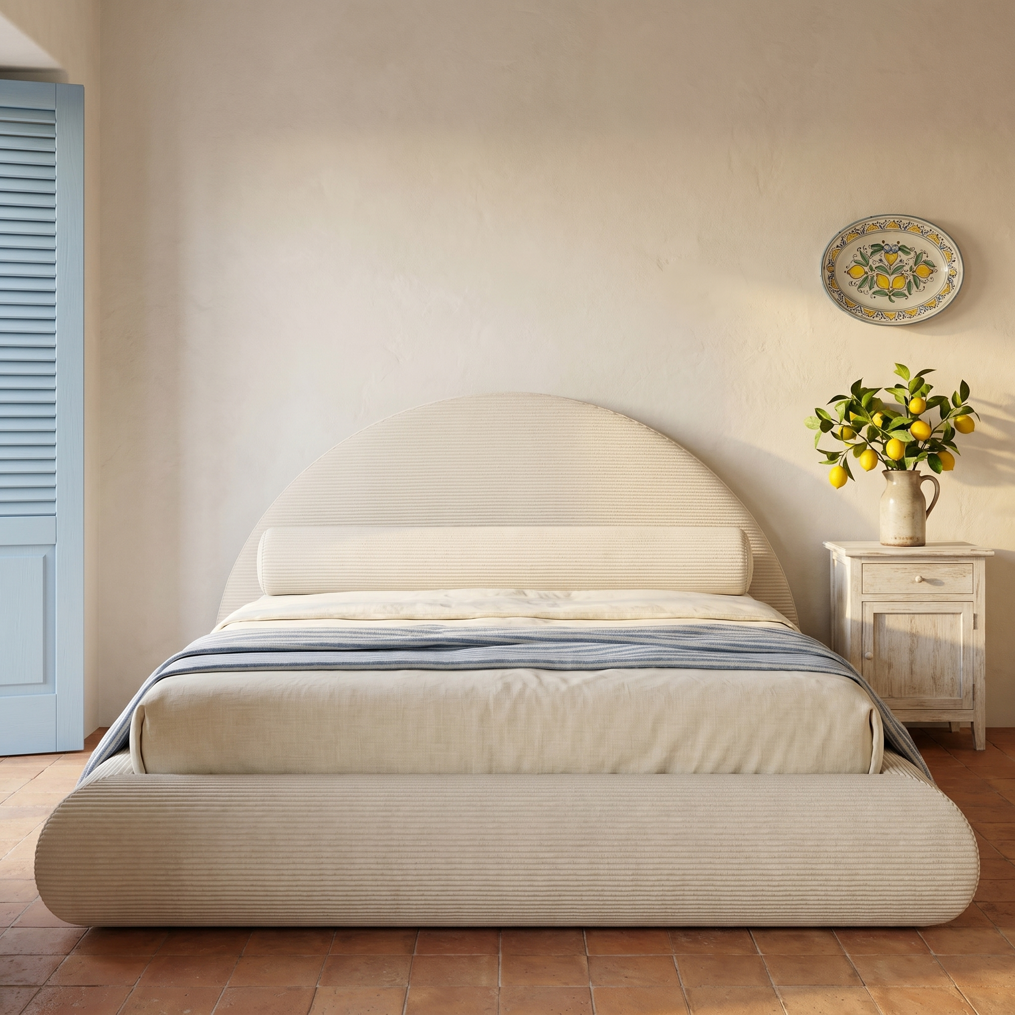 Mochi Cocoon King Corduroy Ivory in Sicilian Modern Villa — face view
