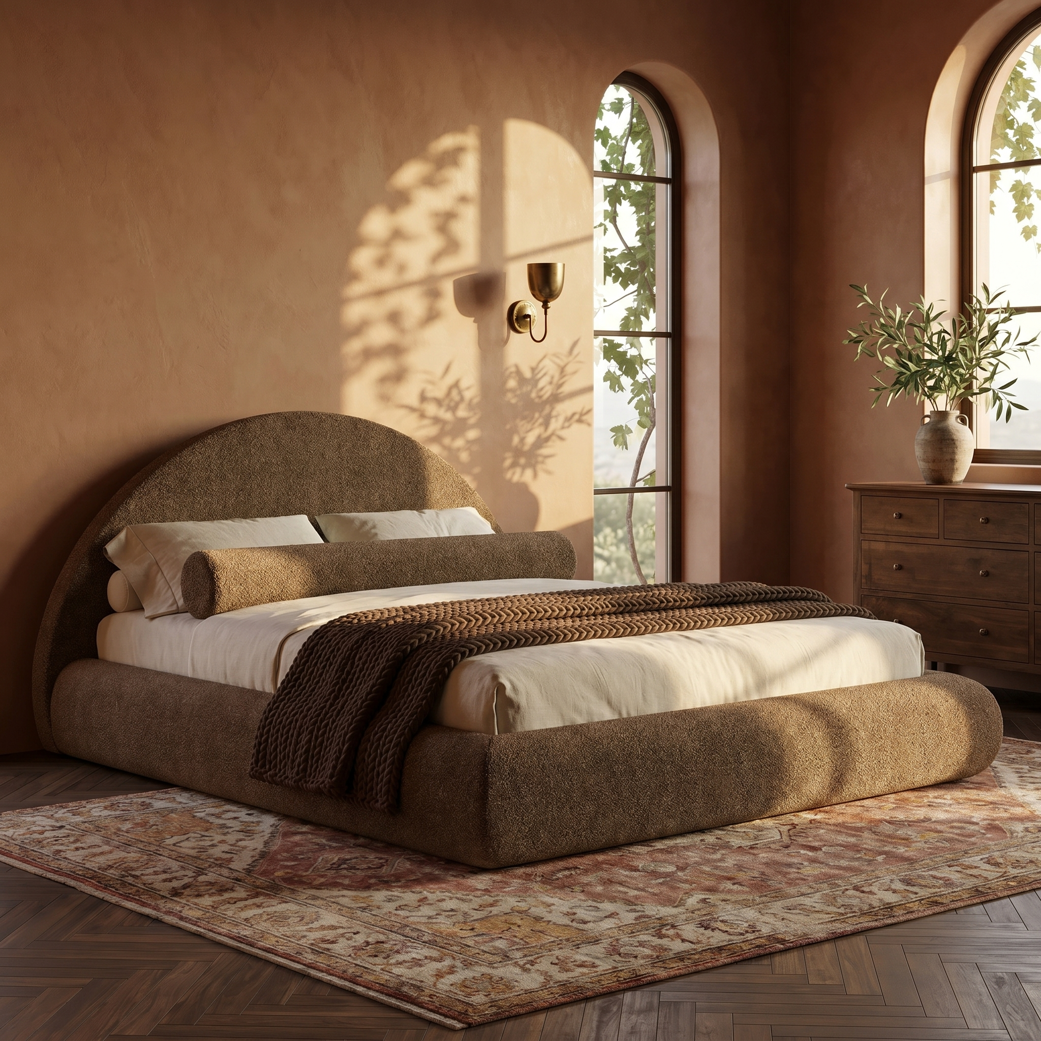 Mochi Cocoon King Brown Bouclé in Tuscan Modern Villa