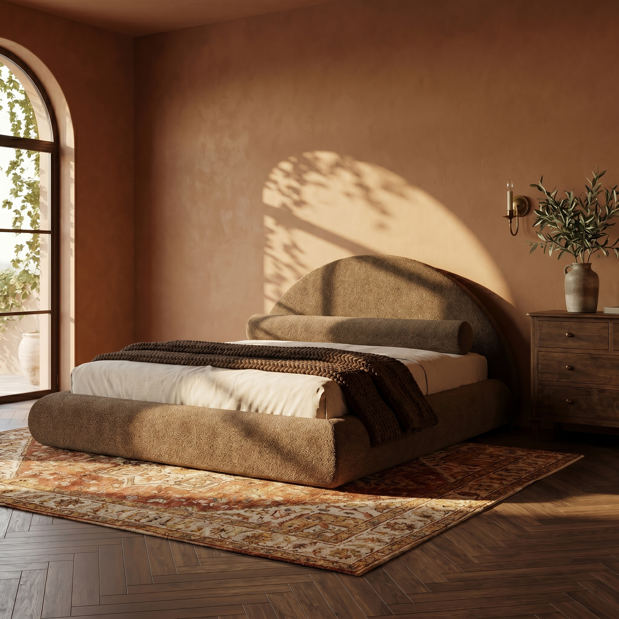 Mochi Cocoon King Brown Bouclé in Tuscan Modern Villa — alternate angle