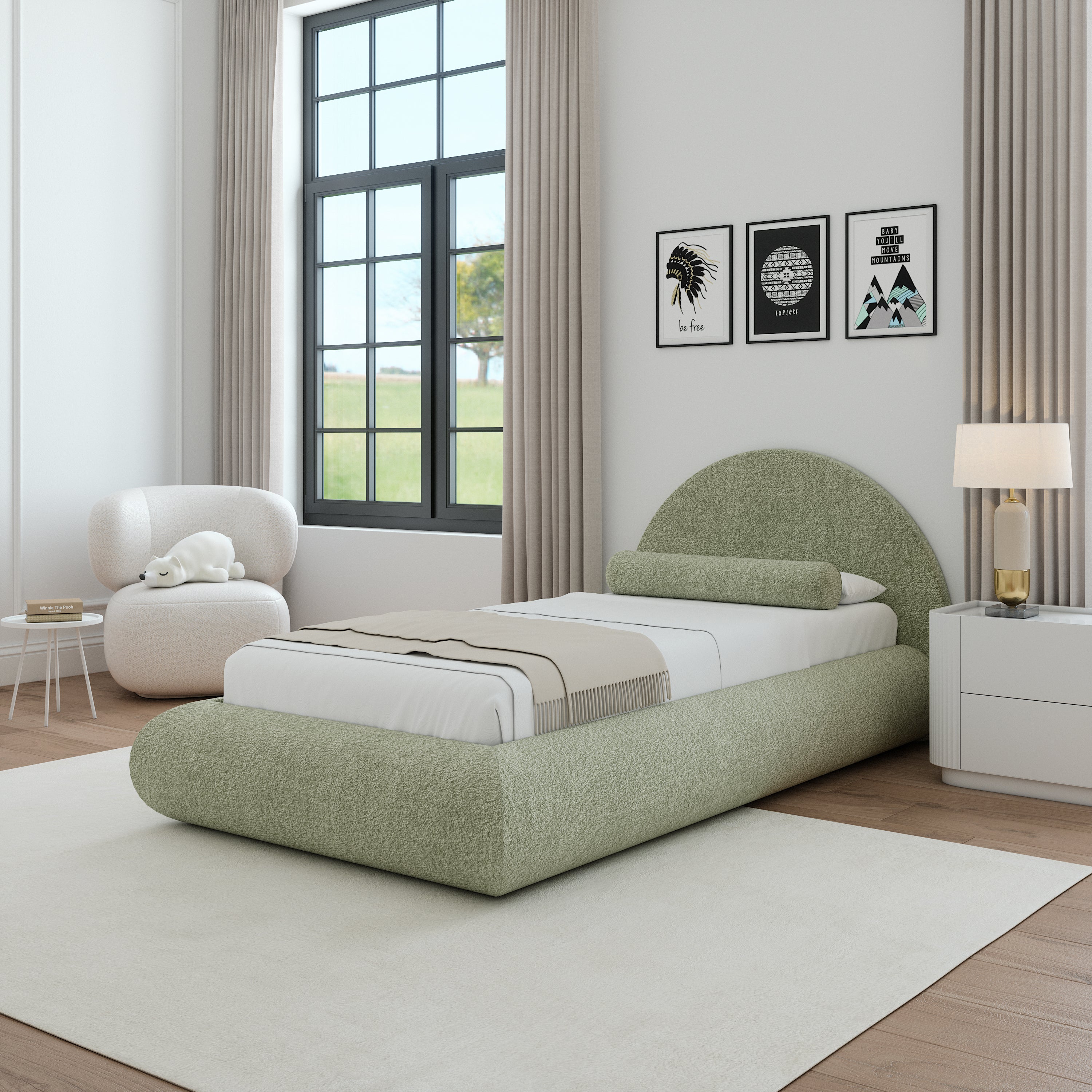 Minty Mochi Bed Kids – cocon bouclé enfant moderne