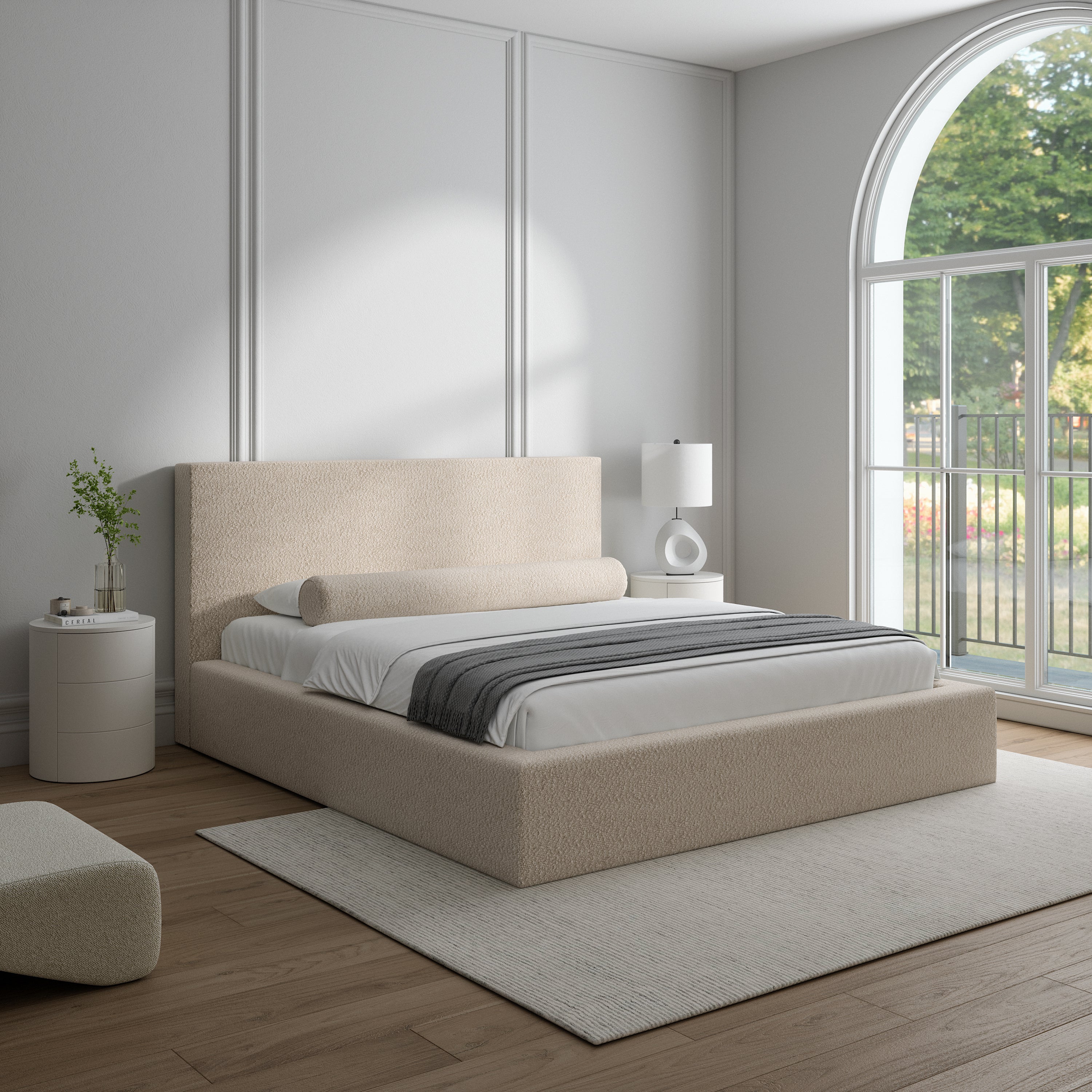 Musha Bed Frame | Lit de luxe avec tissu bouclé Teddy