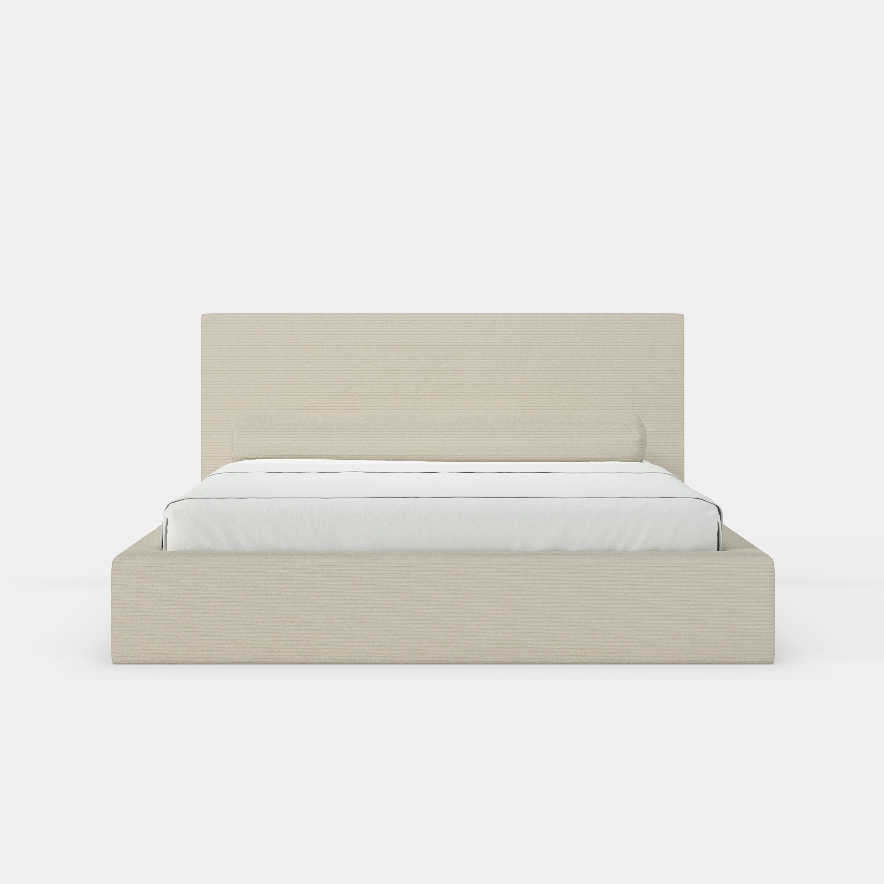 Ostra Bed Frame en velours côtelé sable doux.
