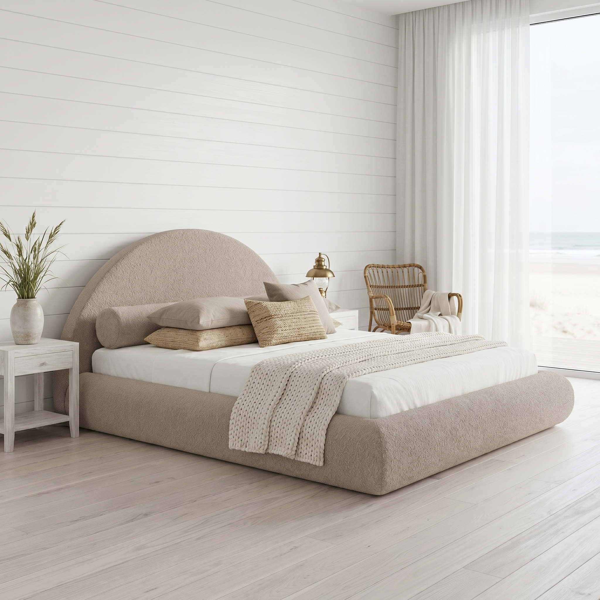 Mochi Cocoon King Teddy Beige in Modern Beach House — face view