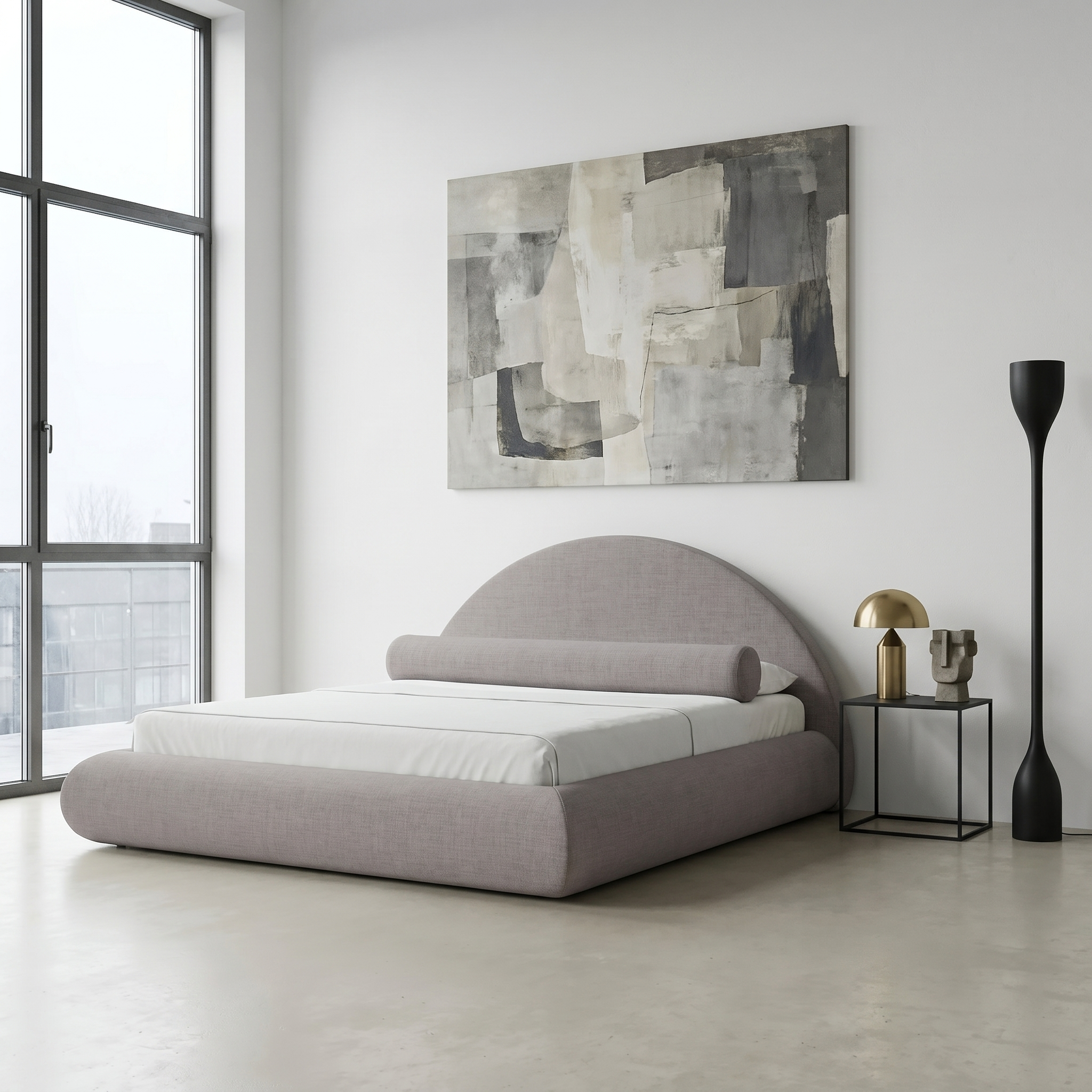 Mochi Cocoon King Polyester Gray Stone in Modern Art Gallery Loft