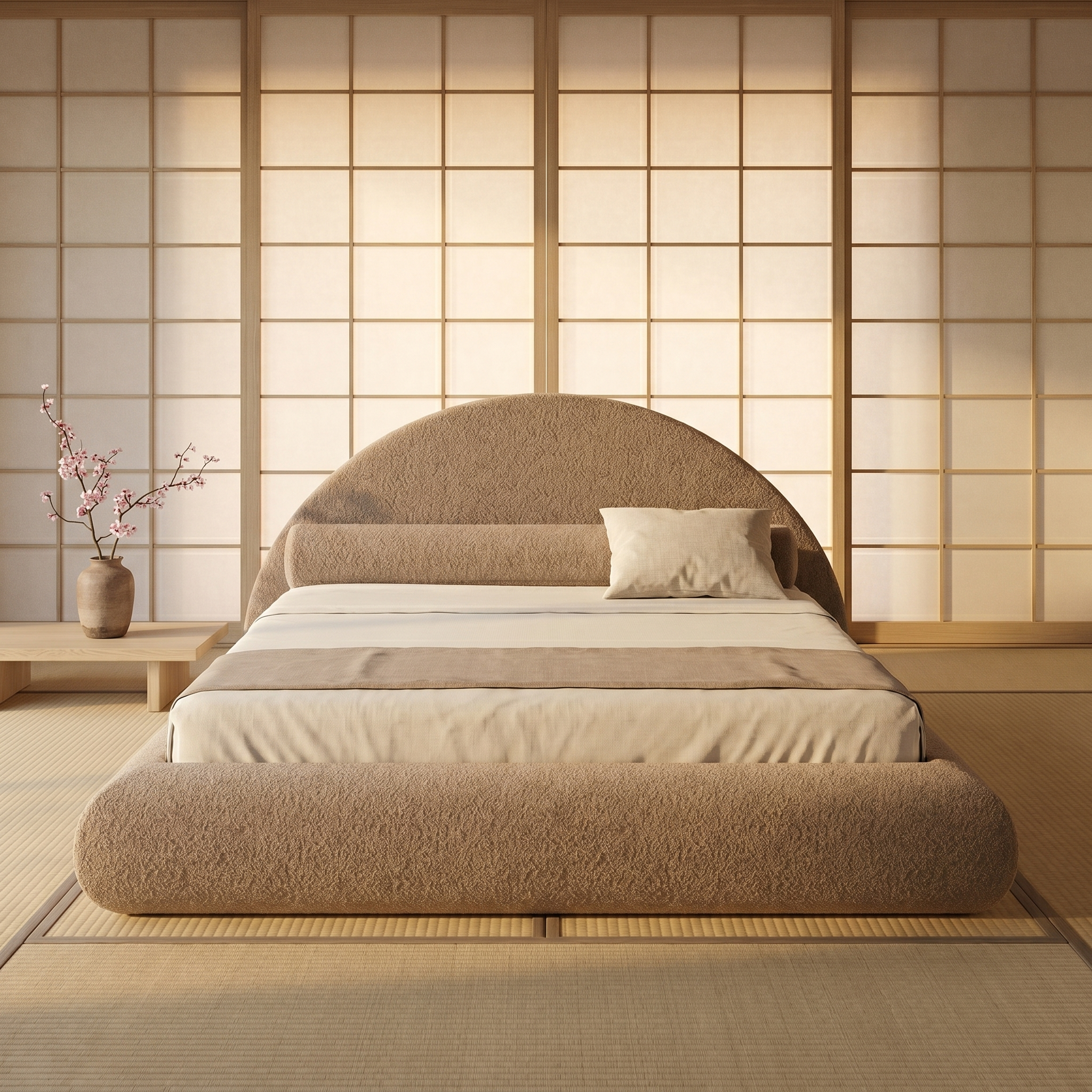 Mochi Cocoon King Teddy Beige in Modern Kyoto Ryokan — face view
