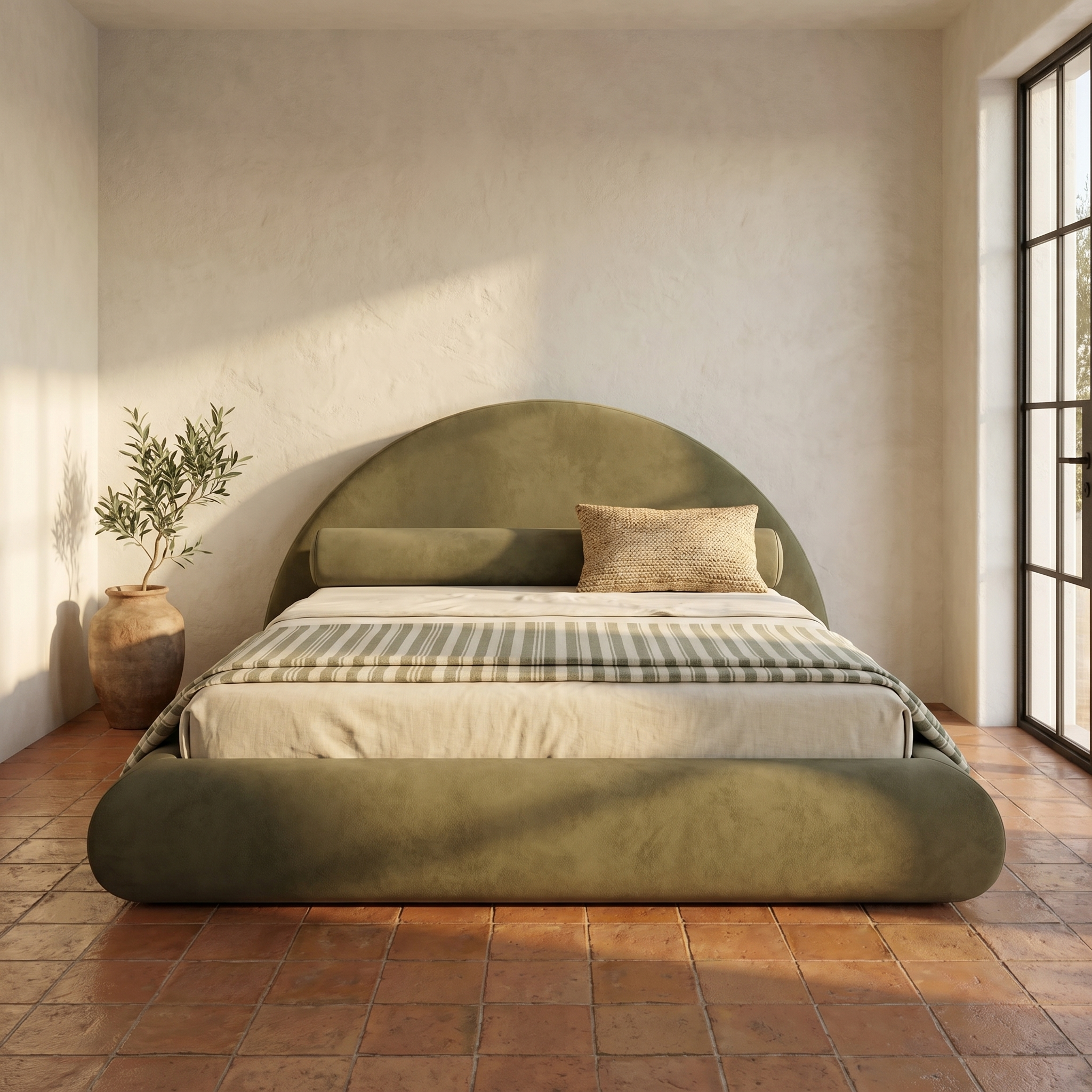Mochi Cocoon King Suede Khaki in Mediterranean Olive Grove — face view