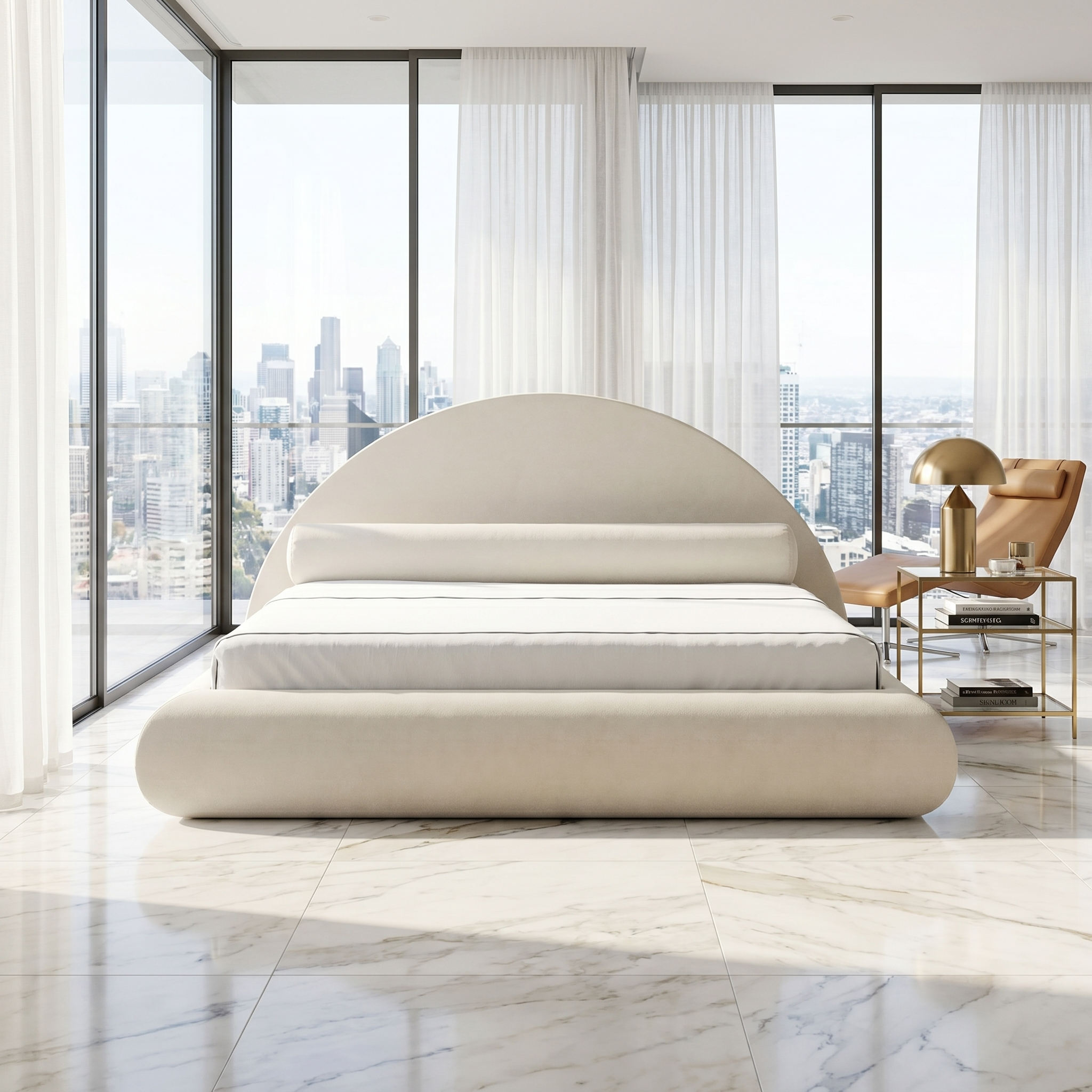 Mochi Cocoon King Suede off-white in Modern Penthouse Daytime — face view