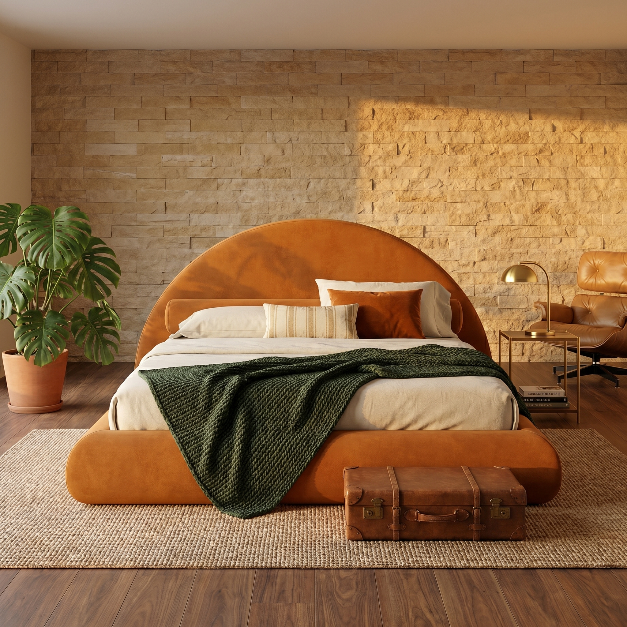 Mochi Cocoon King Suede Camel in Safari Modern Lodge — face view